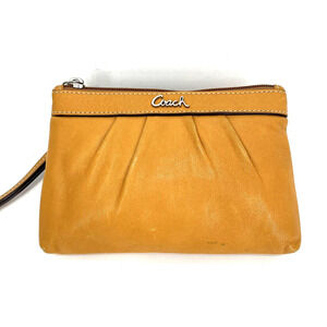 COACH Wristlet Zip Pouch Wallet Mustard Brown 7”x 4”